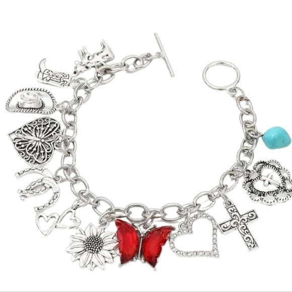 NEW BOHO Charm Bracelet red heart, cross,Sunflower charms - Picture 3 of 5